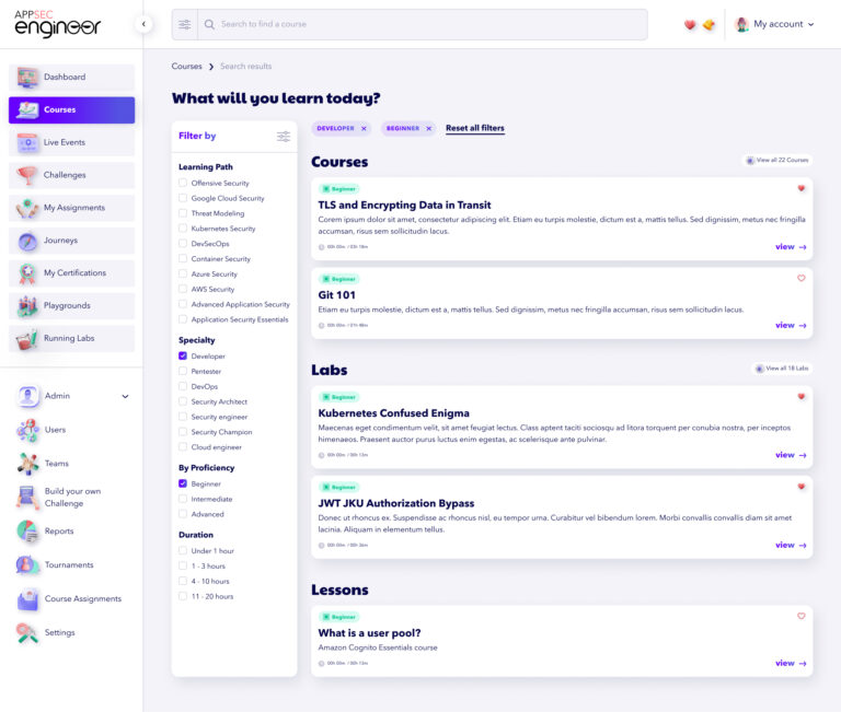 Search page With filter